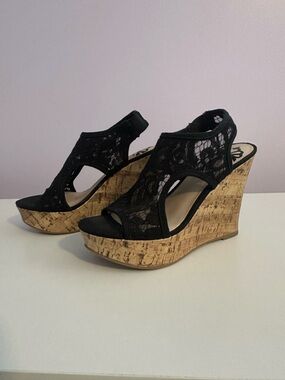 Lace cork wedge heels